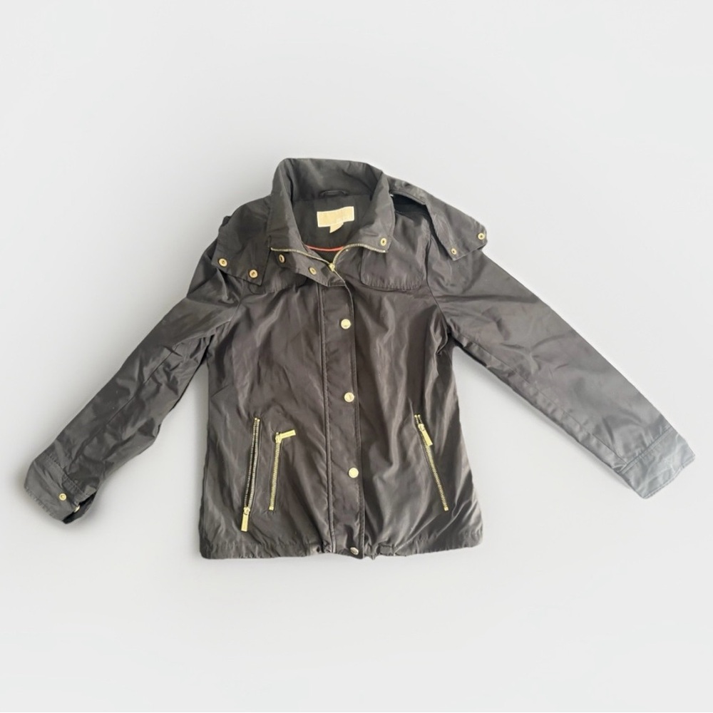 Michael Kors Women’s Black Utility/Rain Jacket with Gold Details